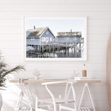 Blue Beach House-The Paper Tree-Art_Prints,Artwork,BEACH,beach cabin,beach house,blue,boat house,Boat shed,boho,coastal,COASTAL ART,Designer,hamptons,landscape,premium art print,travel,wall art,Wall_Art,Wall_Art_Prints