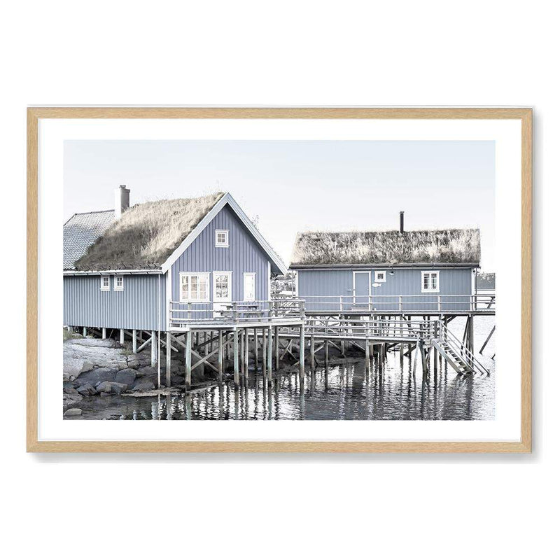 Blue Beach House-The Paper Tree-Art_Prints,Artwork,BEACH,beach cabin,beach house,blue,boat house,Boat shed,boho,coastal,COASTAL ART,Designer,hamptons,landscape,premium art print,travel,wall art,Wall_Art,Wall_Art_Prints