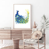 Watercolour Peacock-The Paper Tree-animal,Artwork,bird,blue,green,hamptons,nursery,painted,Painted_Peacock,PEACOCK,portrait,premium art print,wall art,Wall_Art,Wall_Art_Prints,watercolor,watercolour,Watercolour_Birds,Watercolour_Peacock,yellow