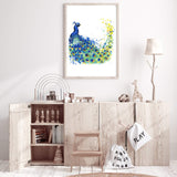 Watercolour Peacock-The Paper Tree-animal,Artwork,bird,blue,green,hamptons,nursery,painted,Painted_Peacock,PEACOCK,portrait,premium art print,wall art,Wall_Art,Wall_Art_Prints,watercolor,watercolour,Watercolour_Birds,Watercolour_Peacock,yellow