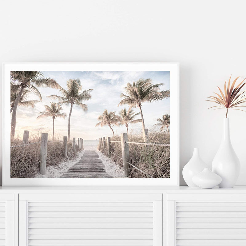 Beach On The Keys | Florida-The Paper Tree-america,Art_Prints,Artwork,BEACH,beach entrance,beach path,beach scene,boho,coastal,COASTAL ART,Designer,hamptons,landscape,neutral,PALM TREE,palm trees,path to beach,premium art print,surfers,travel,wall art,Wall_Art,Wall_Art_Prints