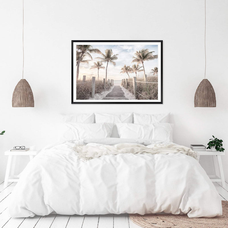 Beach On The Keys | Florida-The Paper Tree-america,Art_Prints,Artwork,BEACH,beach entrance,beach path,beach scene,boho,coastal,COASTAL ART,Designer,hamptons,landscape,neutral,PALM TREE,palm trees,path to beach,premium art print,surfers,travel,wall art,Wall_Art,Wall_Art_Prints