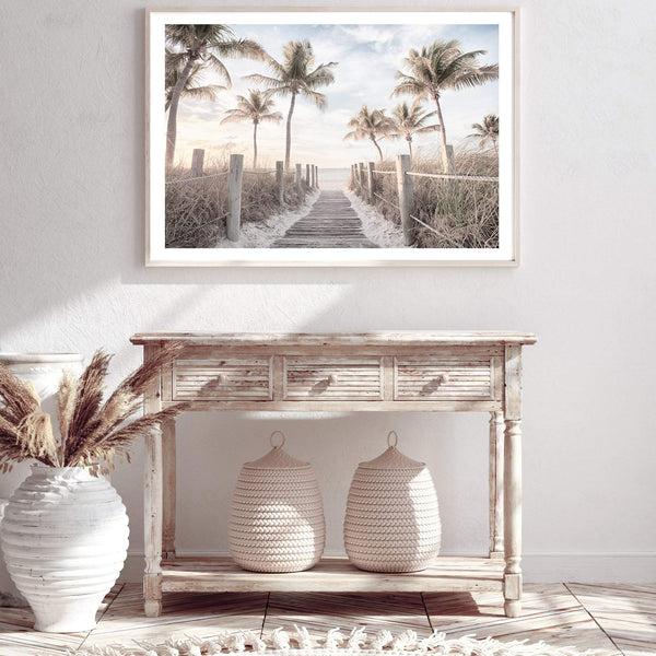 Beach On The Keys | Florida-The Paper Tree-america,Art_Prints,Artwork,BEACH,beach entrance,beach path,beach scene,boho,coastal,COASTAL ART,Designer,hamptons,landscape,neutral,PALM TREE,palm trees,path to beach,premium art print,surfers,travel,wall art,Wall_Art,Wall_Art_Prints