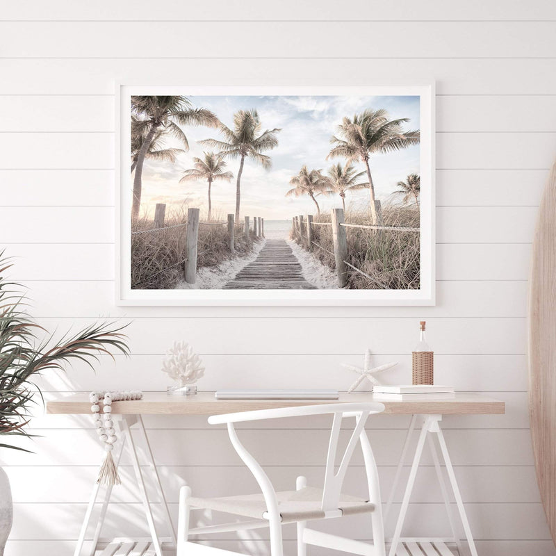 Beach On The Keys | Florida-The Paper Tree-america,Art_Prints,Artwork,BEACH,beach entrance,beach path,beach scene,boho,coastal,COASTAL ART,Designer,hamptons,landscape,neutral,PALM TREE,palm trees,path to beach,premium art print,surfers,travel,wall art,Wall_Art,Wall_Art_Prints