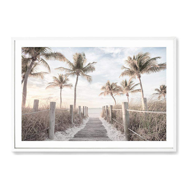 Beach On The Keys | Florida-The Paper Tree-america,Art_Prints,Artwork,BEACH,beach entrance,beach path,beach scene,boho,coastal,COASTAL ART,Designer,hamptons,landscape,neutral,PALM TREE,palm trees,path to beach,premium art print,surfers,travel,wall art,Wall_Art,Wall_Art_Prints