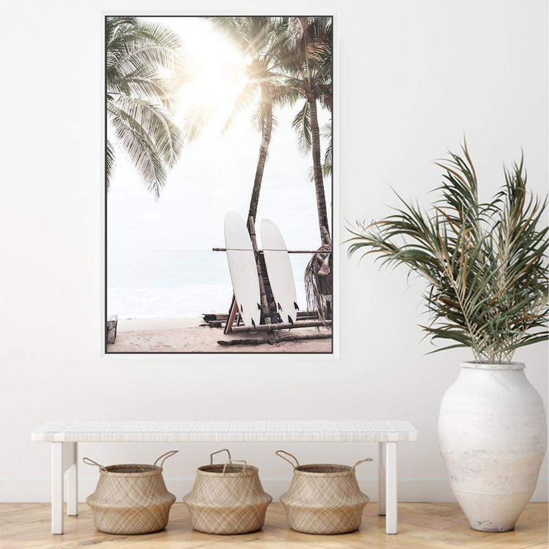 Hawaii Surfer Beach-The Paper Tree-beach,boho,coast,coastal,hamptons,neutral,portrait,premium art print,sand,shore,surf,surf board,surfer,wall art,Wall_Art,Wall_Art_Prints,wood