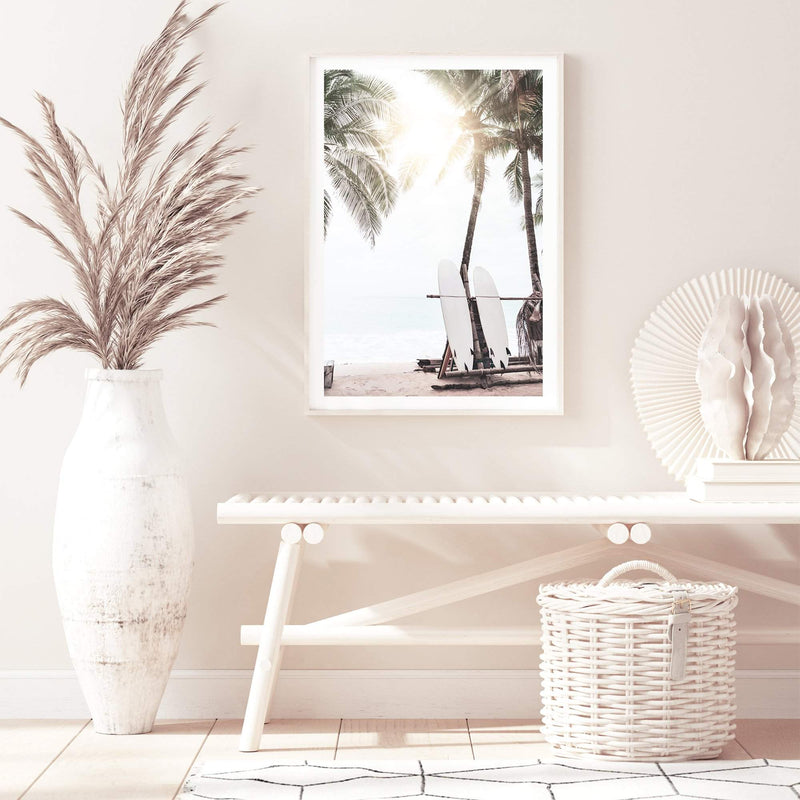 Hawaii Surfer Beach-The Paper Tree-beach,boho,coast,coastal,hamptons,neutral,portrait,premium art print,sand,shore,surf,surf board,surfer,wall art,Wall_Art,Wall_Art_Prints,wood