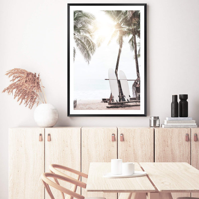 Hawaii Surfer Beach-The Paper Tree-beach,boho,coast,coastal,hamptons,neutral,portrait,premium art print,sand,shore,surf,surf board,surfer,wall art,Wall_Art,Wall_Art_Prints,wood