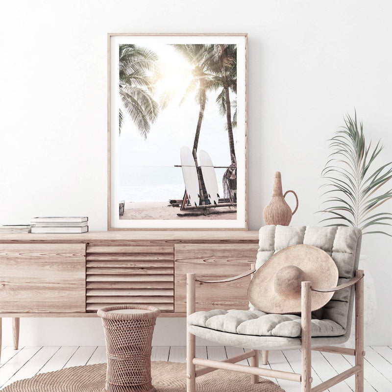 Hawaii Surfer Beach-The Paper Tree-beach,boho,coast,coastal,hamptons,neutral,portrait,premium art print,sand,shore,surf,surf board,surfer,wall art,Wall_Art,Wall_Art_Prints,wood