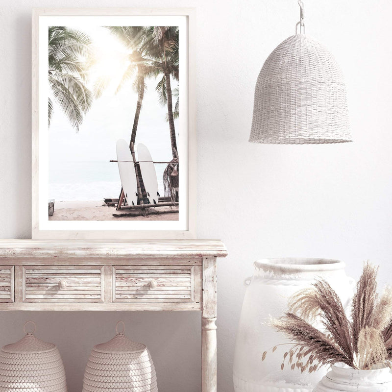 Hawaii Surfer Beach-The Paper Tree-beach,boho,coast,coastal,hamptons,neutral,portrait,premium art print,sand,shore,surf,surf board,surfer,wall art,Wall_Art,Wall_Art_Prints,wood