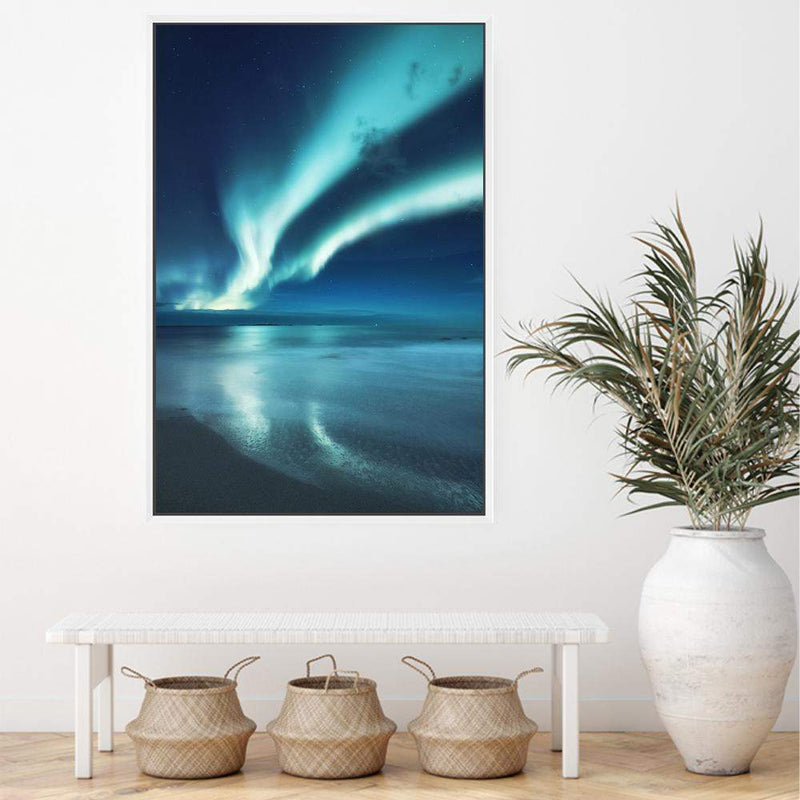 Aurora Reflections | Northern Lights-The Paper Tree-alaska,america,aurora,beach,blue,clear water,evironment,green,lights,nature,night,night sky,northern lights,ocean,polar,polar lights,portrait,premium art print,reflective,relection,scenery,sky,teal,wall art,Wall_Art,Wall_Art_Prints,water