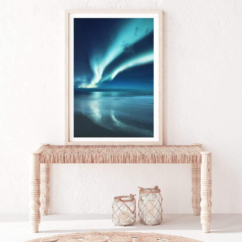 Aurora Reflections | Northern Lights-The Paper Tree-alaska,america,aurora,beach,blue,clear water,evironment,green,lights,nature,night,night sky,northern lights,ocean,polar,polar lights,portrait,premium art print,reflective,relection,scenery,sky,teal,wall art,Wall_Art,Wall_Art_Prints,water