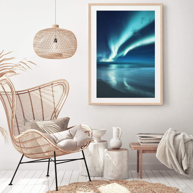 Aurora Reflections | Northern Lights-The Paper Tree-alaska,america,aurora,beach,blue,clear water,evironment,green,lights,nature,night,night sky,northern lights,ocean,polar,polar lights,portrait,premium art print,reflective,relection,scenery,sky,teal,wall art,Wall_Art,Wall_Art_Prints,water