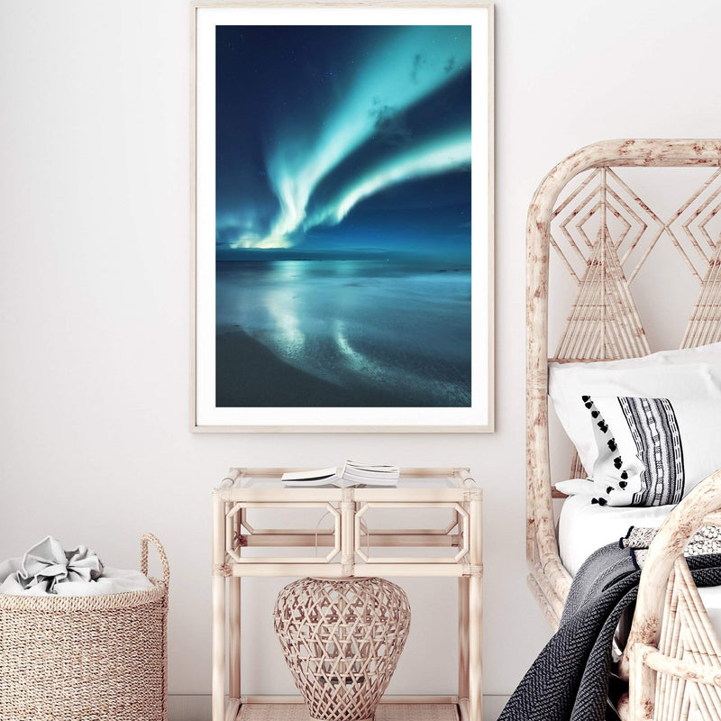 Aurora Reflections | Northern Lights-The Paper Tree-alaska,america,aurora,beach,blue,clear water,evironment,green,lights,nature,night,night sky,northern lights,ocean,polar,polar lights,portrait,premium art print,reflective,relection,scenery,sky,teal,wall art,Wall_Art,Wall_Art_Prints,water