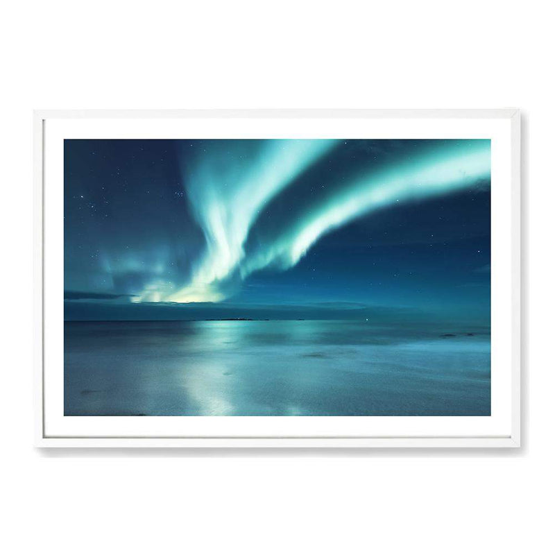 Aurora Lights | Northern Lights-The Paper Tree-alaska,america,aurora,beach,blue,clear water,evironment,green,landscape,lights,nature,night,night sky,northern lights,ocean,polar,polar lights,premium art print,reflective,relection,scenery,sky,teal,wall art,Wall_Art,Wall_Art_Prints,water