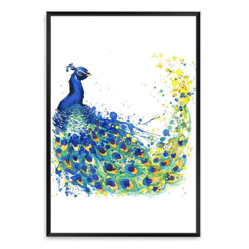 Watercolour Peacock-The Paper Tree-animal,Artwork,bird,blue,green,hamptons,nursery,painted,Painted_Peacock,PEACOCK,portrait,premium art print,wall art,Wall_Art,Wall_Art_Prints,watercolor,watercolour,Watercolour_Birds,Watercolour_Peacock,yellow