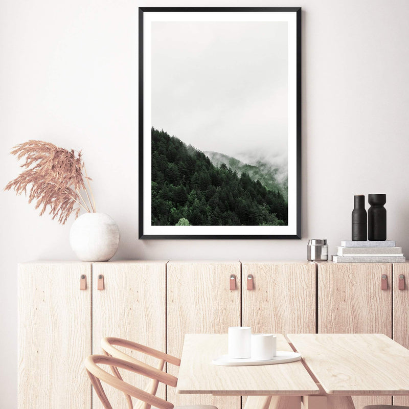 Mountain Pine trees-The Paper Tree-america,australia,botanical,clouds,enchanting,forest,green,mist,misty,misty trees,mountain,mountains,nature,pine forest,pine trees,portrait,premium art print,tree,trees,wall art,Wall_Art,Wall_Art_Prints