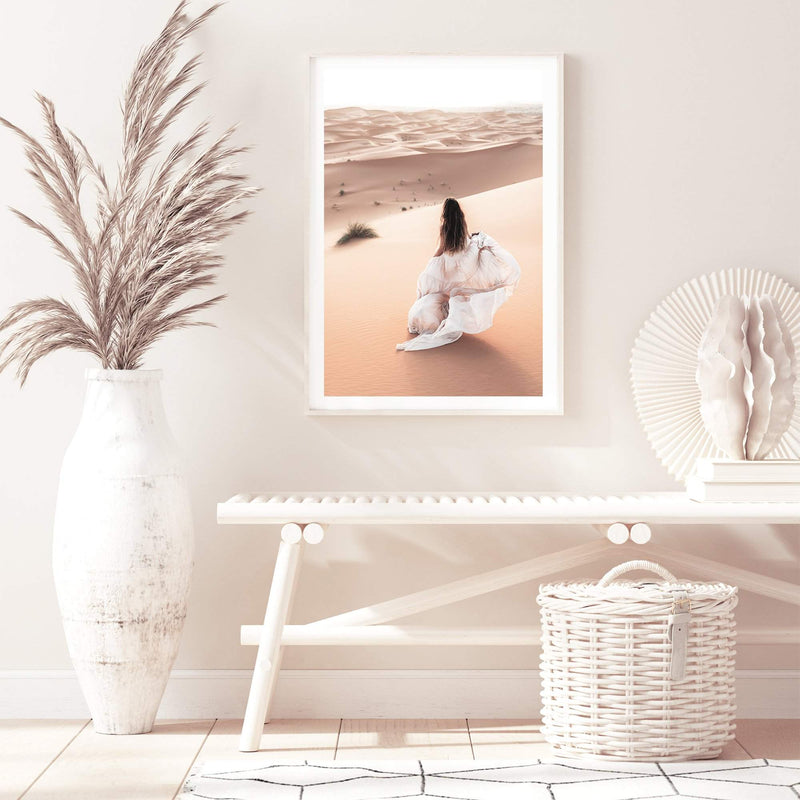 Desert Beauty-The Paper Tree-boho,desert,dress,female,moroccan,morocco,nature,orange,portrait,premium art print,sand,sand dunes,TAN,wall art,Wall_Art,Wall_Art_Prints,woman