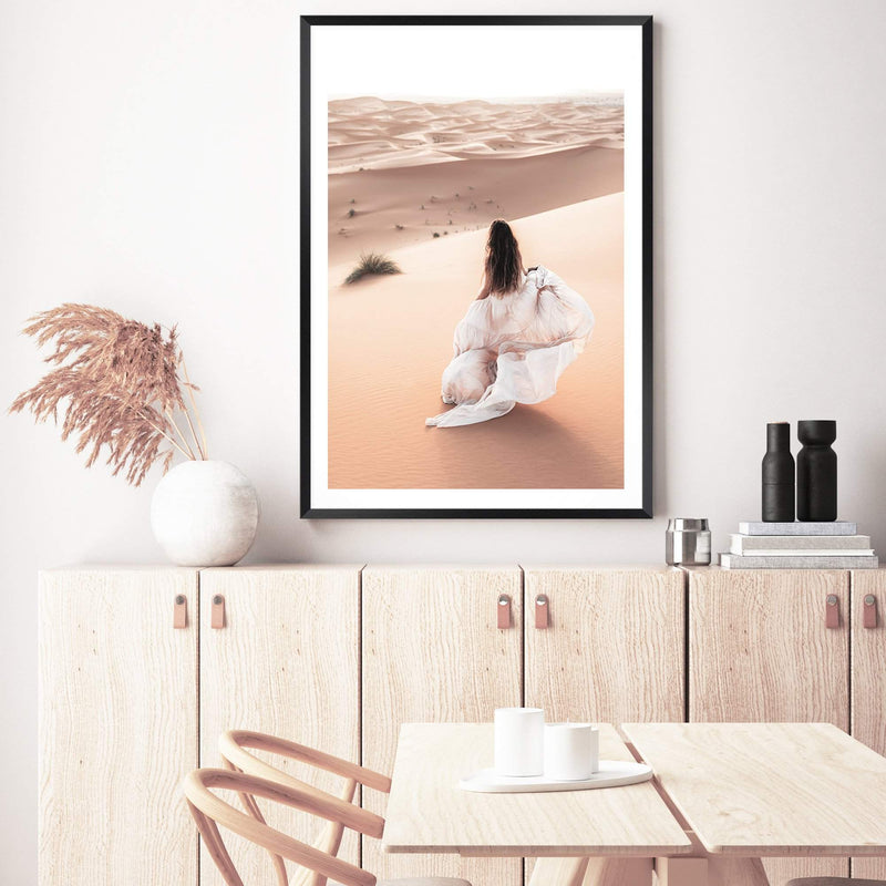 Desert Beauty-The Paper Tree-boho,desert,dress,female,moroccan,morocco,nature,orange,portrait,premium art print,sand,sand dunes,TAN,wall art,Wall_Art,Wall_Art_Prints,woman