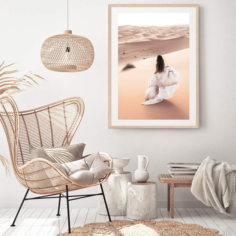 Desert Beauty-The Paper Tree-boho,desert,dress,female,moroccan,morocco,nature,orange,portrait,premium art print,sand,sand dunes,TAN,wall art,Wall_Art,Wall_Art_Prints,woman