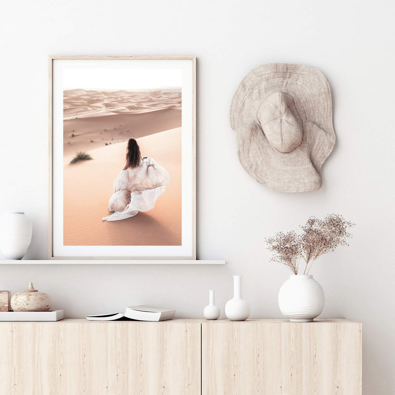 Desert Beauty-The Paper Tree-boho,desert,dress,female,moroccan,morocco,nature,orange,portrait,premium art print,sand,sand dunes,TAN,wall art,Wall_Art,Wall_Art_Prints,woman