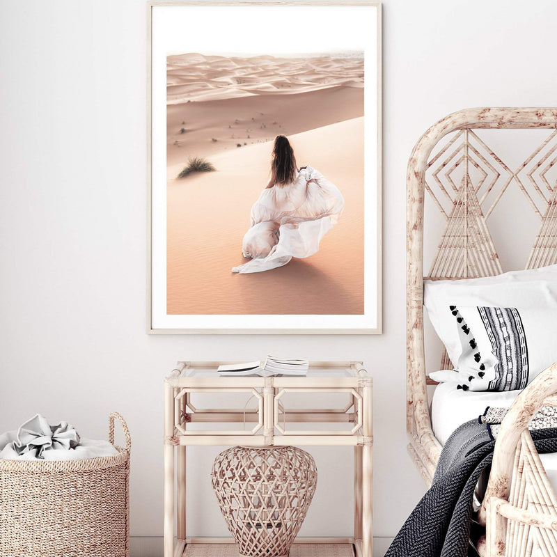 Desert Beauty-The Paper Tree-boho,desert,dress,female,moroccan,morocco,nature,orange,portrait,premium art print,sand,sand dunes,TAN,wall art,Wall_Art,Wall_Art_Prints,woman