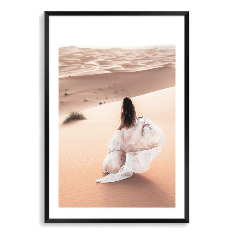 Desert Beauty-The Paper Tree-boho,desert,dress,female,moroccan,morocco,nature,orange,portrait,premium art print,sand,sand dunes,TAN,wall art,Wall_Art,Wall_Art_Prints,woman