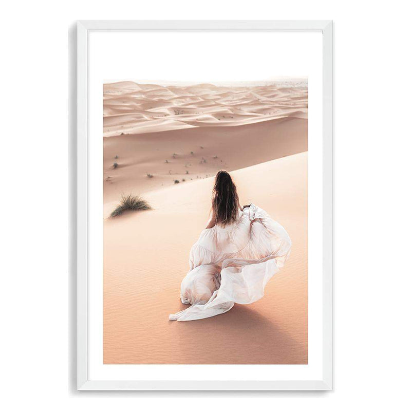 Desert Beauty-The Paper Tree-boho,desert,dress,female,moroccan,morocco,nature,orange,portrait,premium art print,sand,sand dunes,TAN,wall art,Wall_Art,Wall_Art_Prints,woman