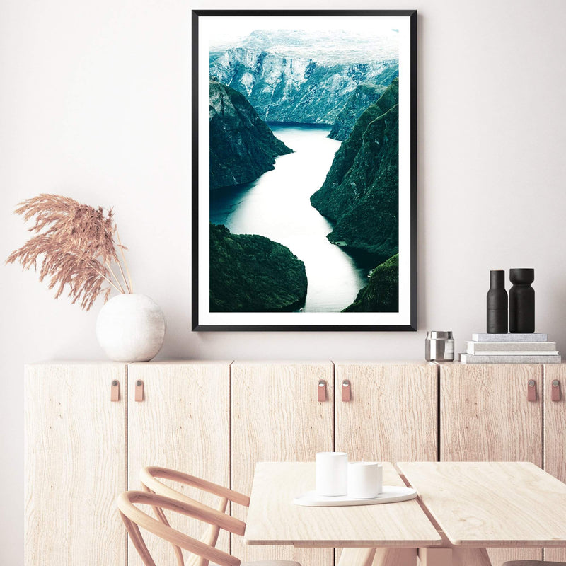 Scandi Mountain River-The Paper Tree-BLUE,evironment,green,lake,mountain,MOUNTAIN RIVER,nature,portrait,premium art print,reflective,RIVER,SCANDI,scenery,STREAM,teal,travel,wall art,Wall_Art,Wall_Art_Prints,water