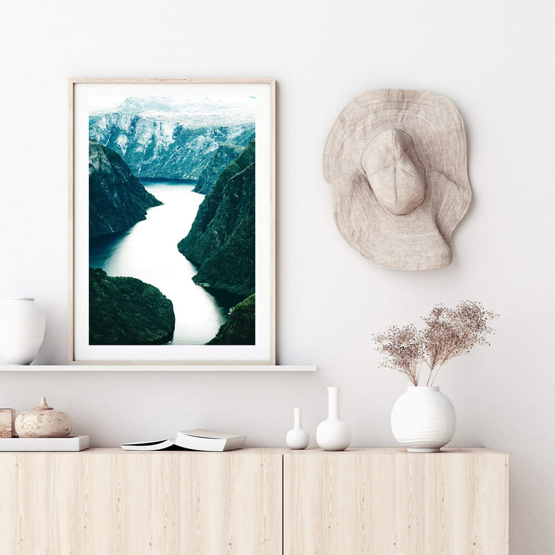 Scandi Mountain River-The Paper Tree-BLUE,evironment,green,lake,mountain,MOUNTAIN RIVER,nature,portrait,premium art print,reflective,RIVER,SCANDI,scenery,STREAM,teal,travel,wall art,Wall_Art,Wall_Art_Prints,water