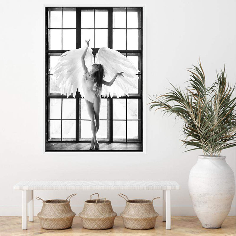 Angel Wings-The Paper Tree-angel,angel wings,ballerina,black & white,boho,dancer,FASHION,feature female,hamptons,monochrome,portrait,premium art print,wall art,Wall_Art,Wall_Art_Prints,white,wings,woman