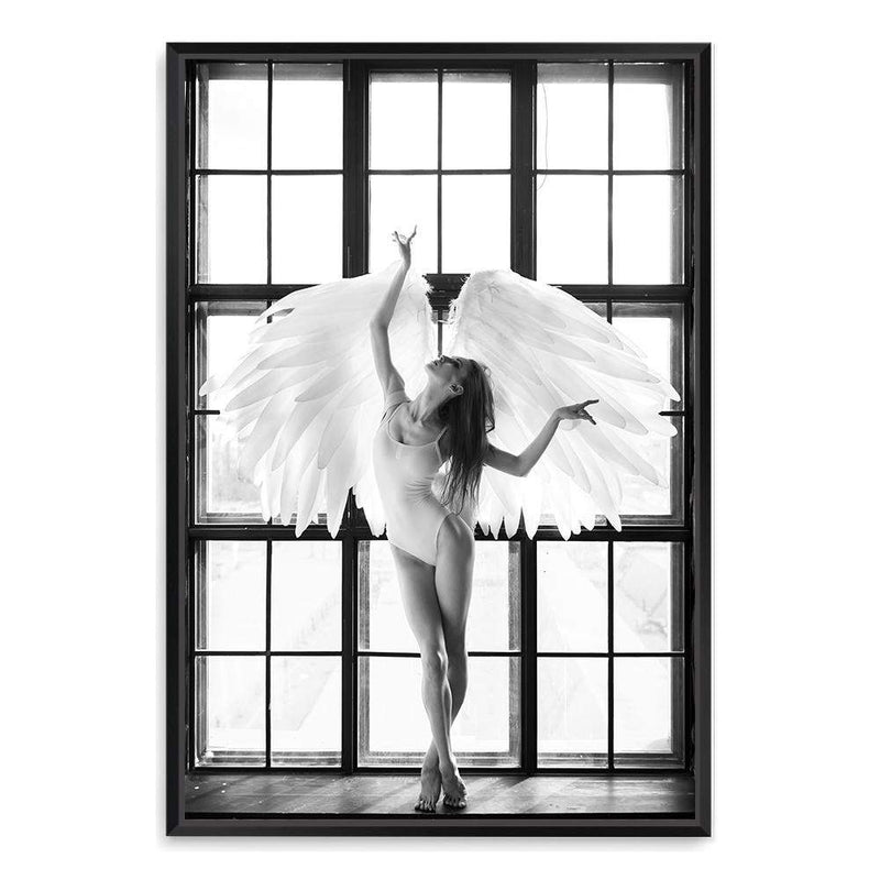 Angel Wings-The Paper Tree-angel,angel wings,ballerina,black & white,boho,dancer,FASHION,feature female,hamptons,monochrome,portrait,premium art print,wall art,Wall_Art,Wall_Art_Prints,white,wings,woman