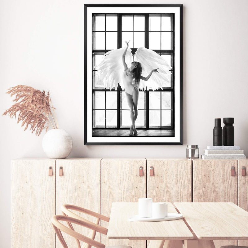 Angel Wings-The Paper Tree-angel,angel wings,ballerina,black & white,boho,dancer,FASHION,feature female,hamptons,monochrome,portrait,premium art print,wall art,Wall_Art,Wall_Art_Prints,white,wings,woman