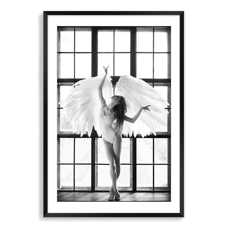 Angel Wings-The Paper Tree-angel,angel wings,ballerina,black & white,boho,dancer,FASHION,feature female,hamptons,monochrome,portrait,premium art print,wall art,Wall_Art,Wall_Art_Prints,white,wings,woman