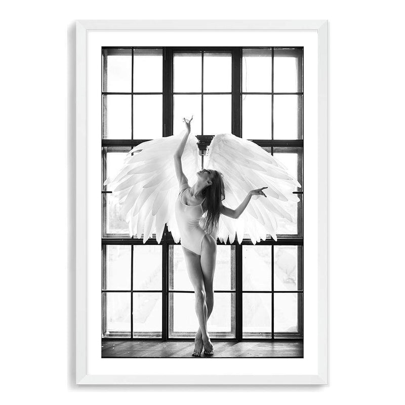 Angel Wings-The Paper Tree-angel,angel wings,ballerina,black & white,boho,dancer,FASHION,feature female,hamptons,monochrome,portrait,premium art print,wall art,Wall_Art,Wall_Art_Prints,white,wings,woman