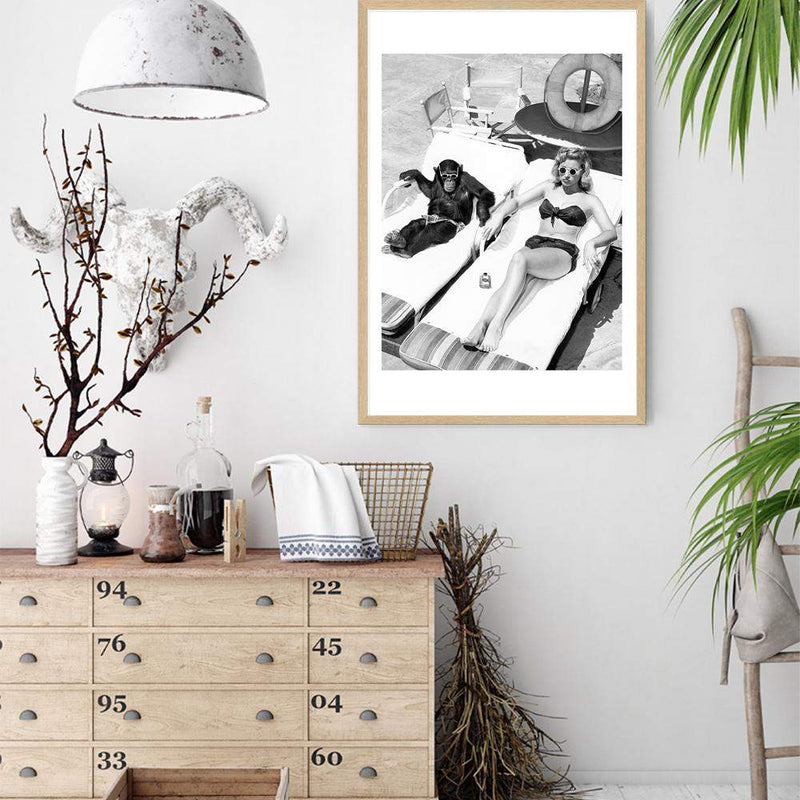 Vintage Sunbathers II-The Paper Tree-Artwork,black & white,BLACK AND WHITE,boho,chimpanzee,fashion,feature female,female,feminine,hamptons,monochrome,palm springs,portrait,premium art print,retro,retro wall art,sunbake,sunbaker,sunbathing,Vintage,Vintage Artwork,vintage wall art,wall art,Wall_Art,Wall_Art_Prints,woman