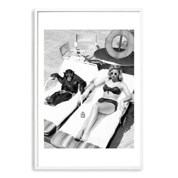 Vintage Sunbathers II-The Paper Tree-Artwork,black & white,BLACK AND WHITE,boho,chimpanzee,fashion,feature female,female,feminine,hamptons,monochrome,palm springs,portrait,premium art print,retro,retro wall art,sunbake,sunbaker,sunbathing,Vintage,Vintage Artwork,vintage wall art,wall art,Wall_Art,Wall_Art_Prints,woman