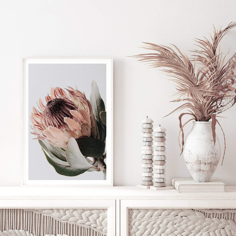 Peach Protea Floral-The Paper Tree-boho,feminine,floral,flower,flowers,green,muted tone,peach,portrait,premium art print,protea,protea flower,wall art,Wall_Art,Wall_Art_Prints