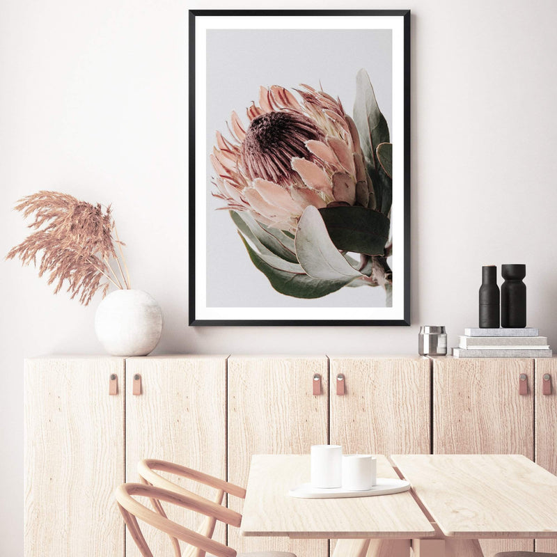 Peach Protea Floral-The Paper Tree-boho,feminine,floral,flower,flowers,green,muted tone,peach,portrait,premium art print,protea,protea flower,wall art,Wall_Art,Wall_Art_Prints