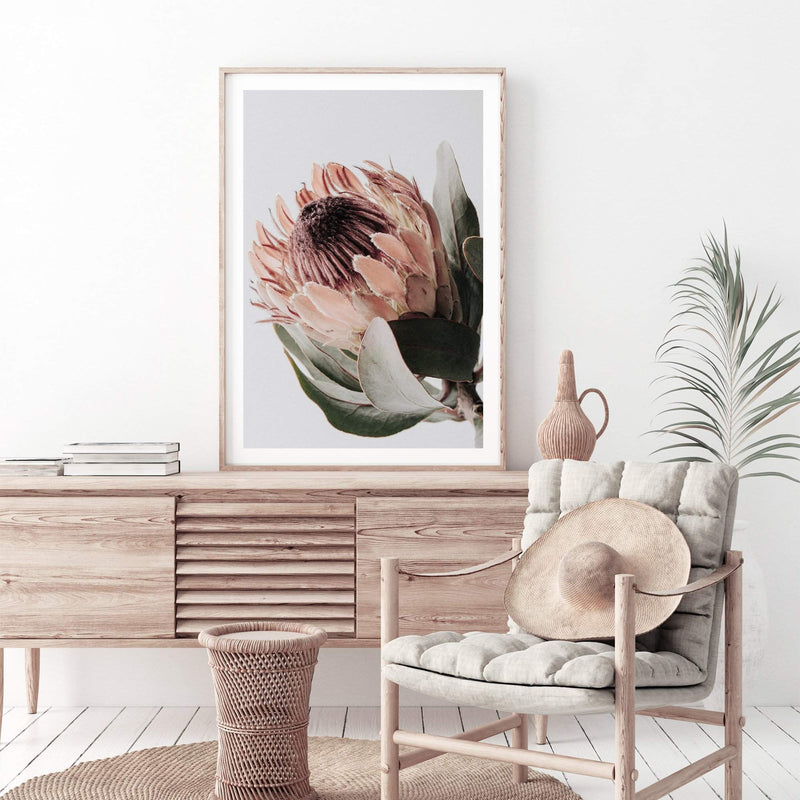 Peach Protea Floral-The Paper Tree-boho,feminine,floral,flower,flowers,green,muted tone,peach,portrait,premium art print,protea,protea flower,wall art,Wall_Art,Wall_Art_Prints