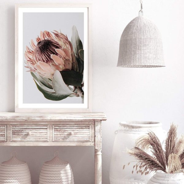 Peach Protea Floral-The Paper Tree-boho,feminine,floral,flower,flowers,green,muted tone,peach,portrait,premium art print,protea,protea flower,wall art,Wall_Art,Wall_Art_Prints