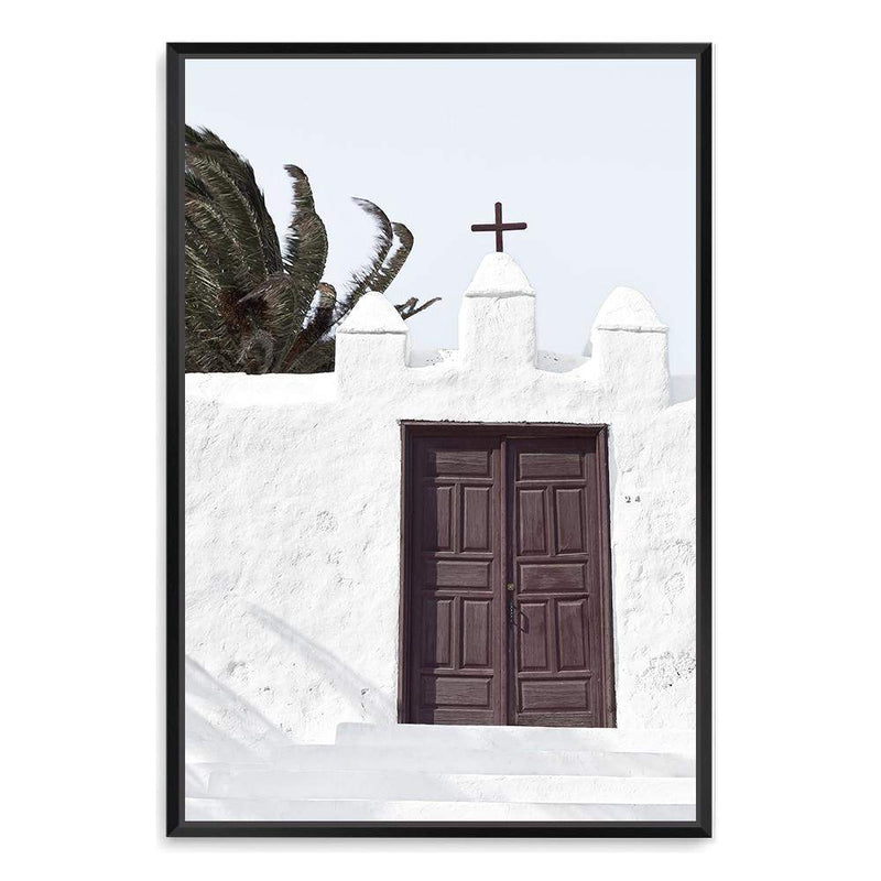 White Island Church-The Paper Tree-architecture,boho,building,church,hamptons,neutral,old building,palm,palm tree,portrait,premium art print,spain,spanish,travel,wall art,Wall_Art,Wall_Art_Prints,white