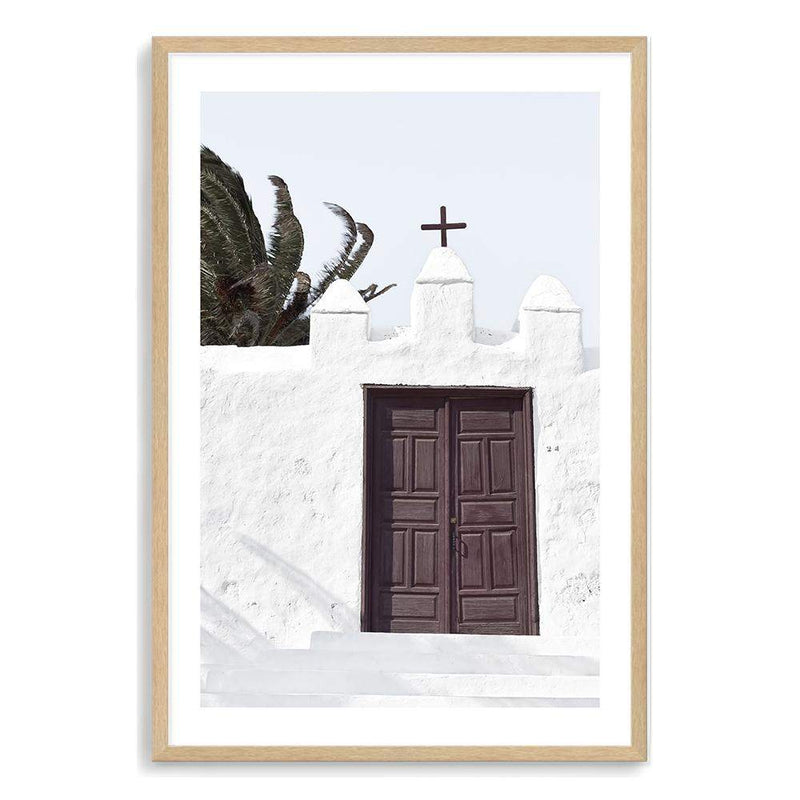 White Island Church-The Paper Tree-architecture,boho,building,church,hamptons,neutral,old building,palm,palm tree,portrait,premium art print,spain,spanish,travel,wall art,Wall_Art,Wall_Art_Prints,white