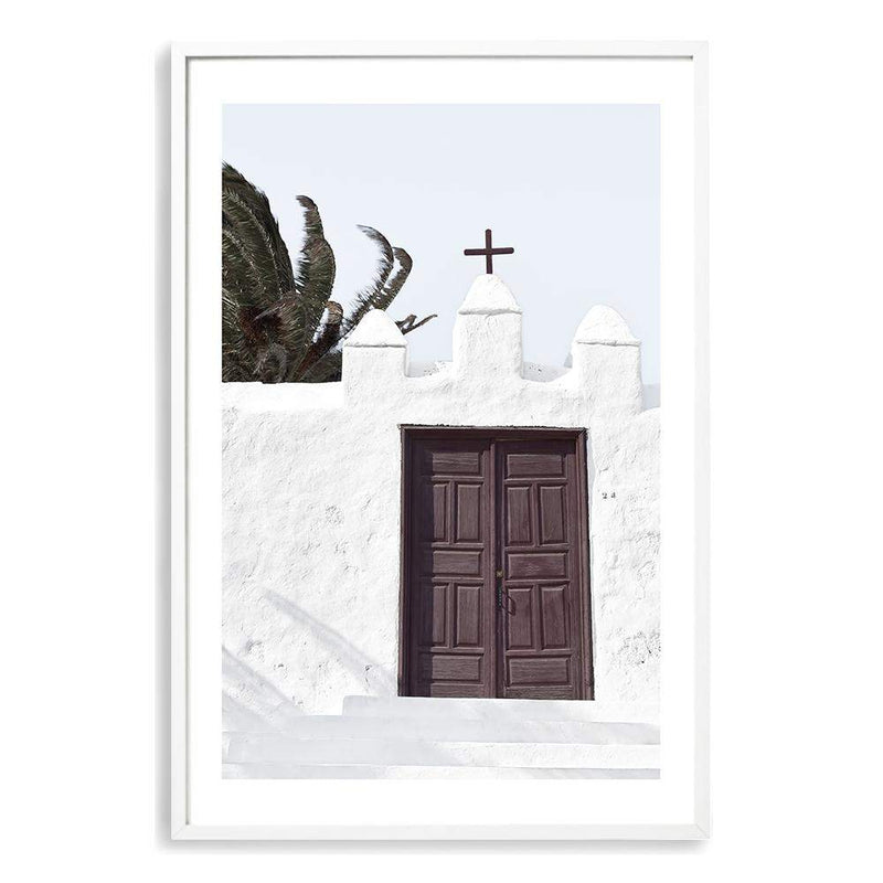 White Island Church-The Paper Tree-architecture,boho,building,church,hamptons,neutral,old building,palm,palm tree,portrait,premium art print,spain,spanish,travel,wall art,Wall_Art,Wall_Art_Prints,white