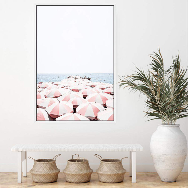 Amalfi Beach View | Amalfi Coast-The Paper Tree-amalfi,amalfi coast,beach,blue,boho,coast,coastal,hamptons,italian beach,italy,ocean,orange,parasol,peach,pink,portrait,premium art print,sea,umbrella,wall art,Wall_Art,Wall_Art_Prints