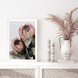 Peach Protea Floral II-The Paper Tree-boho,feminine,floral,flower,flowers,green,muted tone,peach,portrait,premium art print,protea,protea flower,wall art,Wall_Art,Wall_Art_Prints