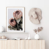 Peach Protea Floral II-The Paper Tree-boho,feminine,floral,flower,flowers,green,muted tone,peach,portrait,premium art print,protea,protea flower,wall art,Wall_Art,Wall_Art_Prints