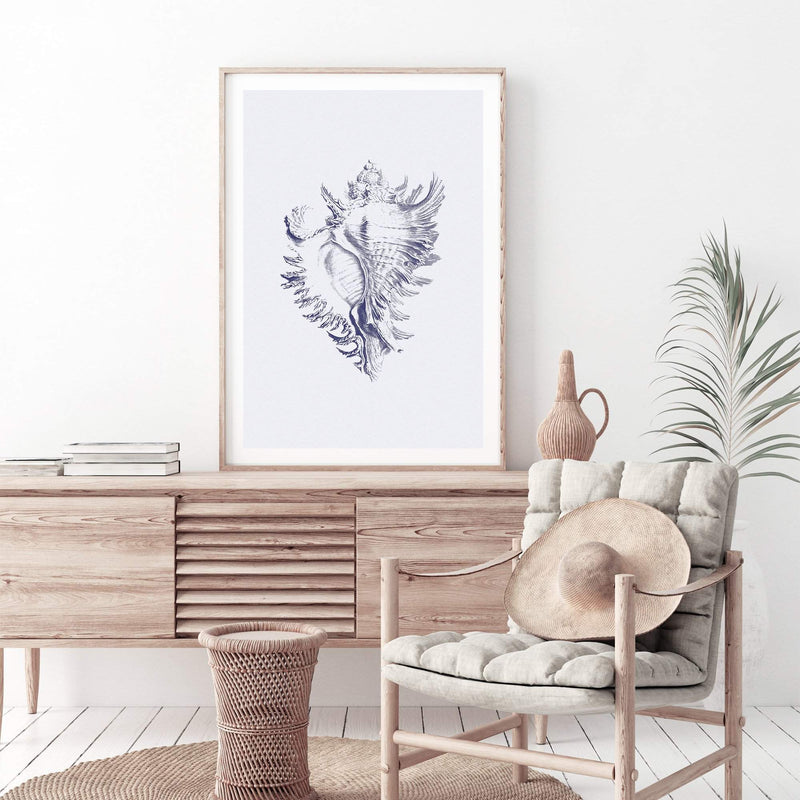 Blue Sea Shell | Hamptons-The Paper Tree-Art_Prints,Artwork,BEACH,blue,blue coral,coastal,COASTAL ART,coral,Designer,hamptons,portrait,premium art print,sea shell,shell,wall art,Wall_Art,Wall_Art_Prints