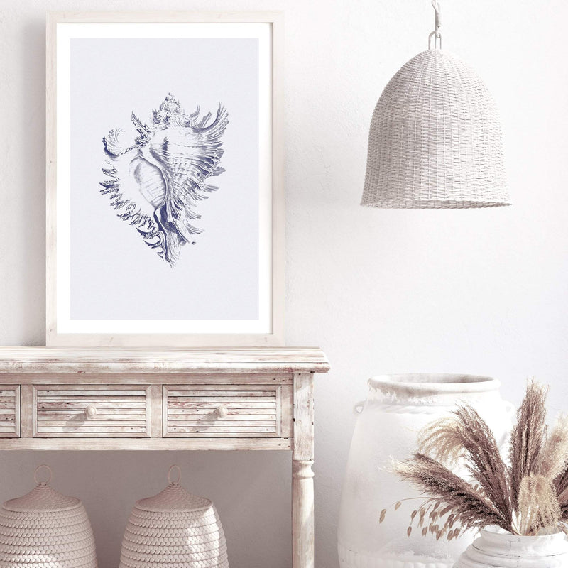 Blue Sea Shell | Hamptons-The Paper Tree-Art_Prints,Artwork,BEACH,blue,blue coral,coastal,COASTAL ART,coral,Designer,hamptons,portrait,premium art print,sea shell,shell,wall art,Wall_Art,Wall_Art_Prints