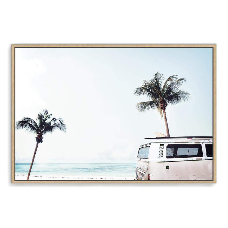 Beachside Kombi Van-The Paper Tree-beach,blue,boho,car,coastal,coastal palm,combi,combi van,hamptons,kombi,kombi van,landscape,ocean,palm,palm tree,pastel,premium art print,sea,van,wall art,Wall_Art,Wall_Art_Prints